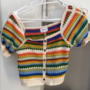 Colorful Striped Crochet Top wowo